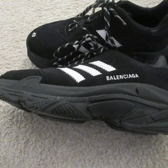 BALLENCIAGA + ADIDAS Black Triple S Sneakers Tennis Shoes Size 43 USA 10
